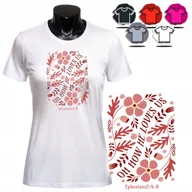 Koszulki i topy damskie - KOSZULKA DAMSKA Z NADRUKIEM T-SHIRT - WZÓR LOVE KWIATY RÓŻOWY PREZENT - XS - miniaturka - grafika 1