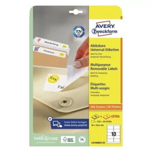 Avery Zweckform Etykiety usuwalne A4 96 x 50,8mm 25 arkuszy Zweckform L4744REV-25 - Etykiety samoprzylepne i bloki etykiet - miniaturka - grafika 1