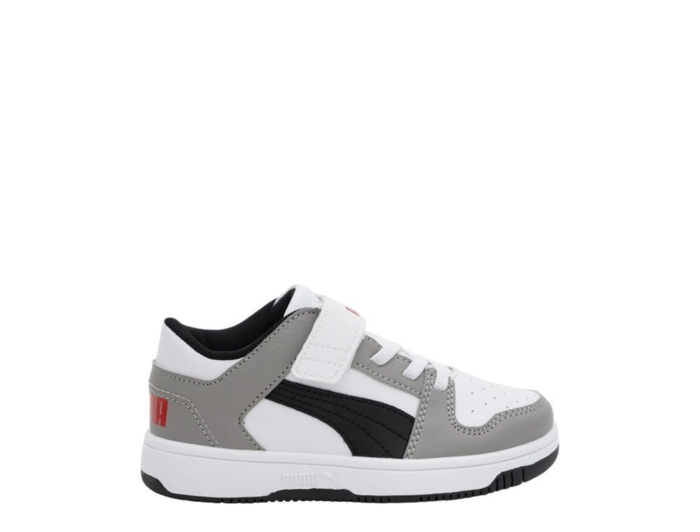 Buty dziecięce na rzep biało-szare PUMA REBOUND LAYUP LO SL V 37049220 28