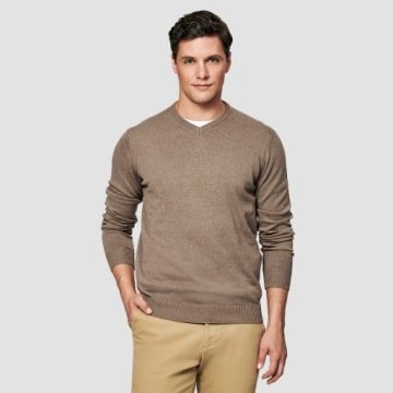 Beżowy sweter męski z dekoltem w serek 100% bawełna Pako Lorente roz. XL