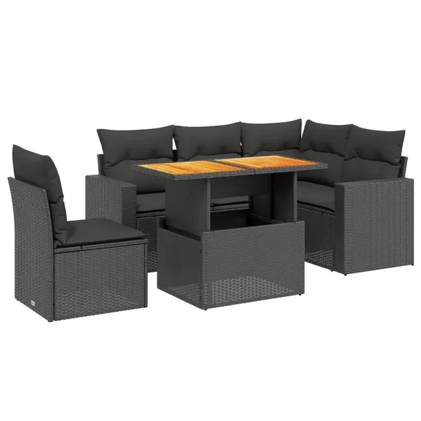 Modułowy zestaw wypoczynkowy z rattanu PE, czarny, wymiary: 62x62x69 cm