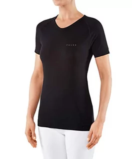 Koszulki i topy damskie - FALKE FALKE Damska, koszulka z krótkim rękawem Warm Short Sleeve Comfort Fit, włókna funkcyjne, 1 sztuka, czarna (Black 3000), rozmiar: S 39112 - grafika 1