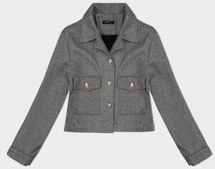 Krótka kurtka w prążki z ozdobnymi guzikami szara (244002) - MADE IN ITALY - Kurtki damskie - miniaturka - grafika 1