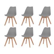 Krzesła - vidaXL Krzesła do jadalni, 6 szt., sztuczna skóra, lite drewno, szare - miniaturka - grafika 1