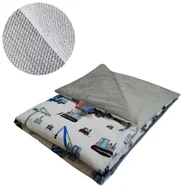 Koce i narzuty dla dzieci - Kocyk Dziecięcy 75x100 Ocieplany Koparki Niebieskie Na Białym/Szary Bawełna/Velvet Polski Producent - miniaturka - grafika 1