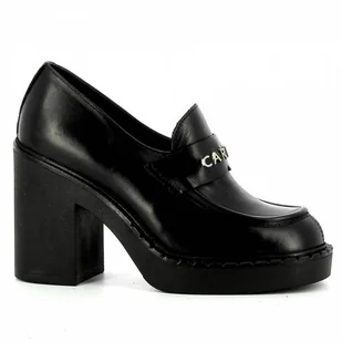 Czarne skórzane półbuty na słupku CARINII - Carinii - Mokasyny damskie - miniaturka - grafika 1