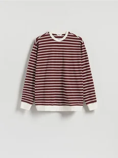 Reserved - Bawełniany longsleeve w paski - brązowy - Koszulki męskie - miniaturka - grafika 1