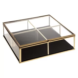 Atmosphera Szkatułka na biżuterię szklana 4 przegrody 20x20x6 cm złote obramowanie B07WZL426P - Pudełka i szkatułki - miniaturka - grafika 1