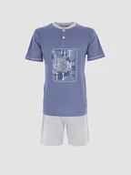 Piżamy męskie - COTONELLA Piżama w kolorze niebiesko-szarym - miniaturka - grafika 1