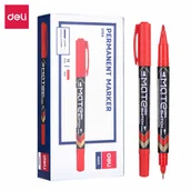 Markery permanentne - Czerwony permanentny marker DELI dwustronny 1,0mm & 0,5mm - miniaturka - grafika 1