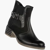 Botki damskie - Botki Damskie Skórzane Buty Na Zimę Nubuk Klasyczne Na Obcasie Czarne Korda 1779 Czarny 38 - miniaturka - grafika 1