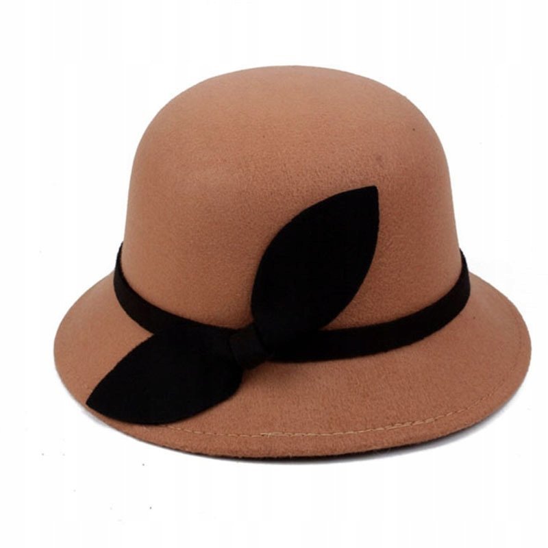 beżowy KAPELUSZ damski typu BUCKET elegancki CYLINDER do płaszcza szykowny