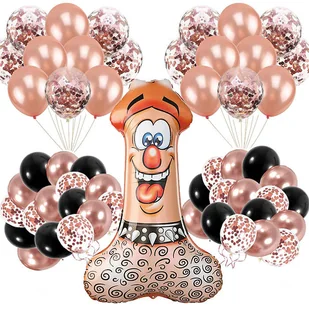 BALONY ZESTAW BALONÓW NA WIECZÓR PANIEŃSKI PENIS BEŻ GOLD ROSE 51SZT - Wieczór panieński i kawalerski - miniaturka - grafika 1