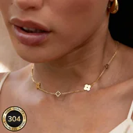 Naszyjniki - TEMU Złota, pozłacana naszyjnik z kwiatami ze stali nierdzewnej 304 Elegancki i seksowny, uniwersalny na co dzień i na imprezy, idealny na - miniaturka - grafika 1