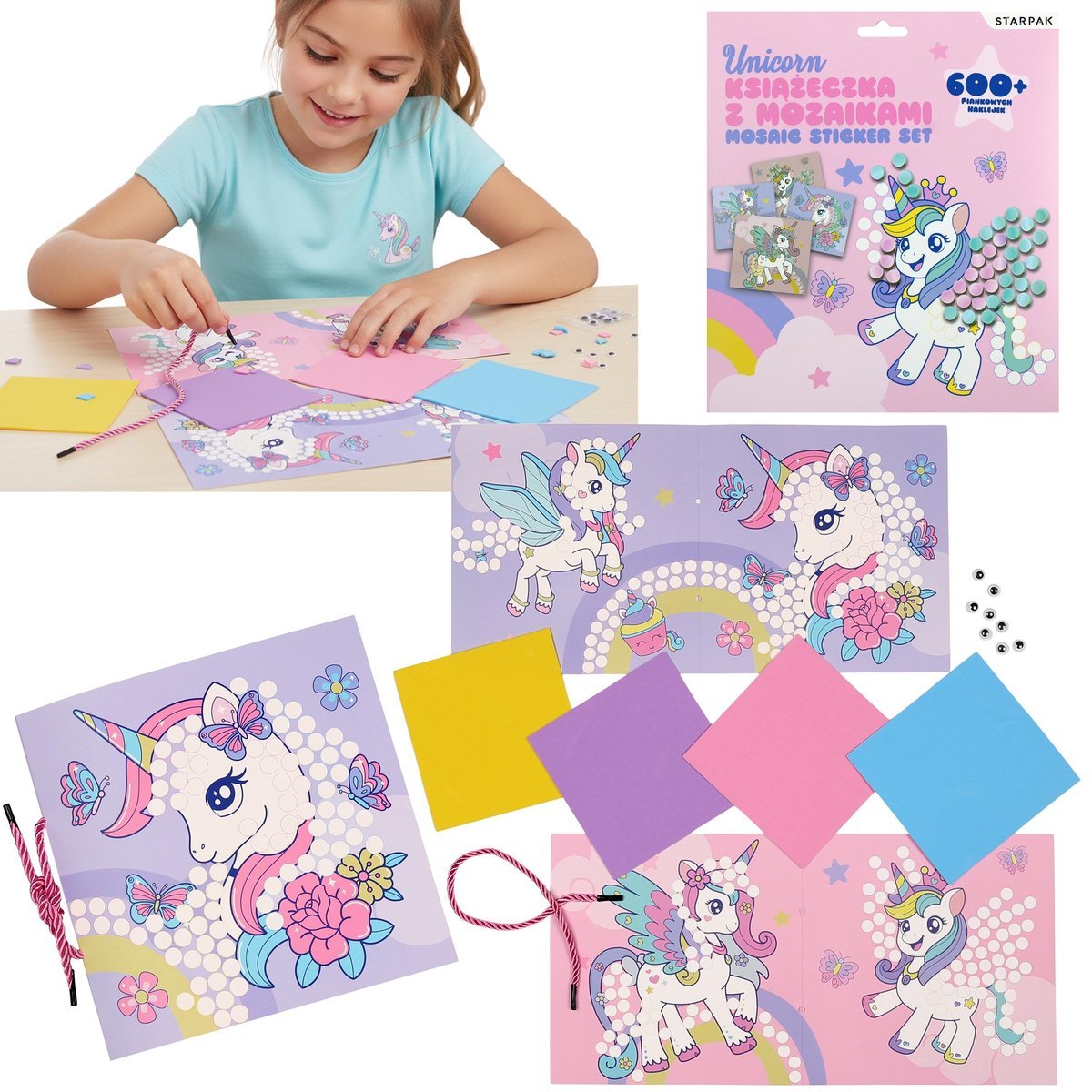 Jednorożec Zestaw kreatywny, książeczka z mozaikami, 600 naklejek piankowych