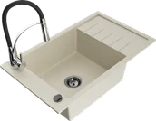 Zlewozmywaki z baterią - Mexen Elias zlewozmywak granitowy 1-komorowy z ociekaczem i baterią kuchenną Aster, beżowy - 6511-69-73450-07-B - miniaturka - grafika 1