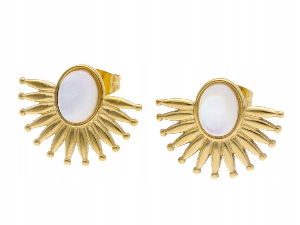 Kolczyki Pozłacane Wkrętki Damskie Masa Perłowa Stal Chirurgiczna