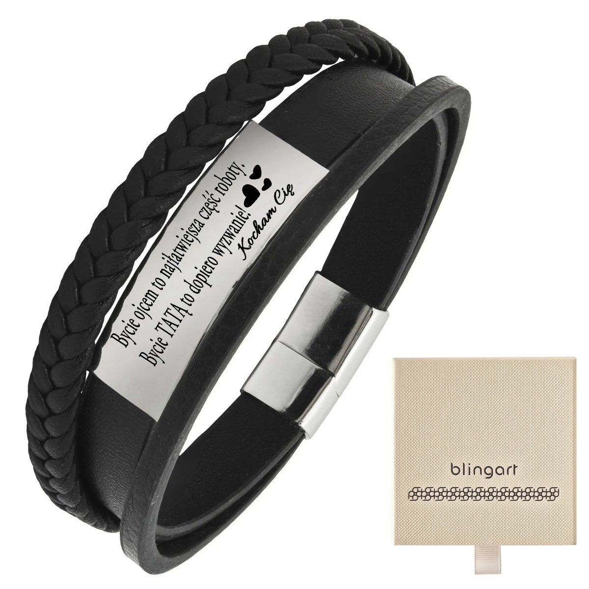 Bransoletka z grawerem skórzana męska plecionka