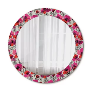 Okrągłe Lustro do Salonu Ścienne Różowe maki 70cm - Lustra - miniaturka - grafika 1