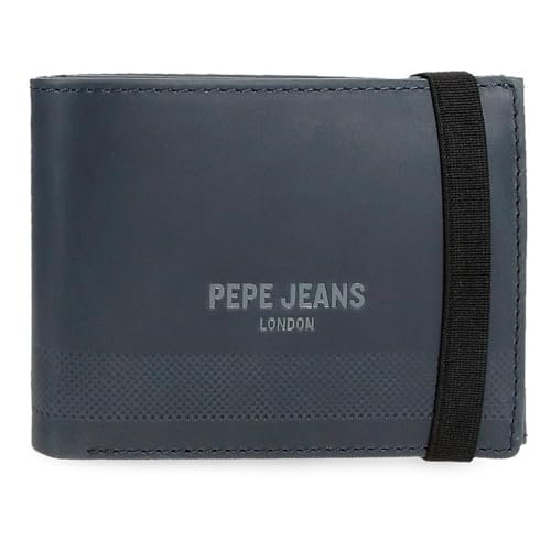 Pepe Jeans Głęboki portfel z elastyczną wstążką niebieski 11,5x8,5x1 cm Skóra by Joumma Bags, Niebieski, Talla única, Portfel z elastyczną tasiemką