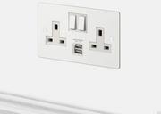 Gniazdka elektryczne - Gniazdo podwójne 2G Uk Socket USB 3.1A Białe - miniaturka - grafika 1