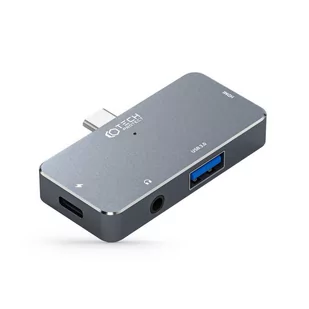 Adapter HUB 4w1 USB-C - USB + USB-C + HDMI + AUX Minijack 3.5mm Tech-Protect V6 szary - Huby USB - miniaturka - grafika 2