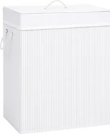 Kosze na bieliznę - Bambusowy kosz na pranie z 2 przegrodami Biały 100 L - miniaturka - grafika 1