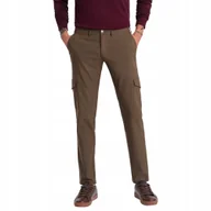 Spodnie męskie - Spodnie męskie materiałowe z kieszeniami cargo oliwkowe V2 OM-PACG-0178 XL - miniaturka - grafika 1