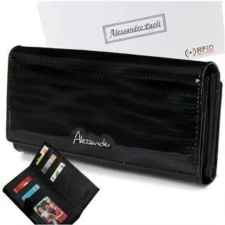 Portfele - Czarny portfel damski skórzany duży elegancki RFID Z23 czarny - None - grafika 1