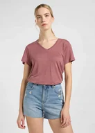 Koszulki i topy damskie - LEE V NECK TEE HENNA 112363617 XS - miniaturka - grafika 1