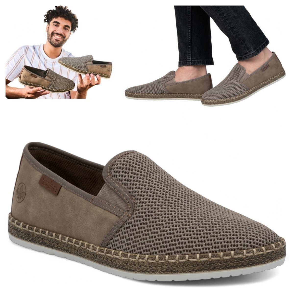 Męskie Półbuty Lekkie Buty Ażurowe RIEKER Wygodne Eleganckie Oddychające 45