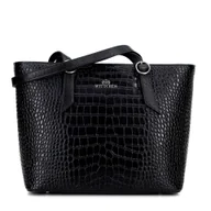 Torebki damskie - Damska shopperka ze skóry croco czarna ze srebrnym logo - miniaturka - grafika 1