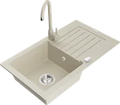 Zlewozmywaki z baterią - Mexen Pablo zlewozmywak granitowy 1-komorowy z ociekaczem i baterią kuchenną Telma, beżowy - 6510-69-670200-69 - miniaturka - grafika 1