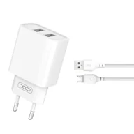 Ładowarki do telefonów - XO Ładowarka sieciowa CE02C 2x USB 2,1A biaa + kabel microUSB - miniaturka - grafika 1