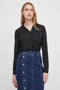 Koszule damskie - Calvin Klein koszula damska kolor czarny regular z kołnierzykiem klasycznym - grafika 1