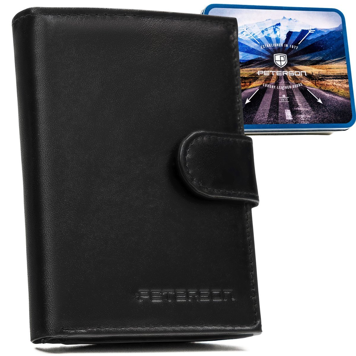 Portfel skórzany męski Peterson RFID ze skóry naturalnej zestaw prezentowy czarny