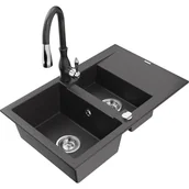 Zlewozmywaki z baterią - Mexen Gaspar zlewozmywak granitowy 1,5-komorowy z ociekaczem i baterią kuchenną Savita, czarny nakrapiany - 6507-76-672601-76 - miniaturka - grafika 1
