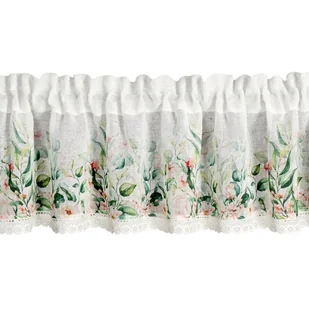 Zazdrostka 30x150 Estera biała zielona liście zdobiona koronką gotowa na tunelu - Firany - miniaturka - grafika 1
