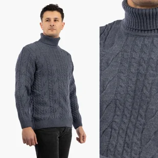 Sweter Męski Golf Jasny Granatowy Gruby Zimowy Wełniany Ciepły M Granatowy - Swetry męskie - miniaturka - grafika 1