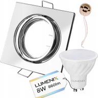 Oprawy, klosze i abażury - Zestaw Led GU10 8W Oprawa halogen Chrom Kwadrat - miniaturka - grafika 1