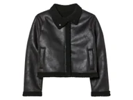 Kurtki i płaszcze dla dziewczynek - pepperts!® Kurtka dziecięca w stylu ramoneski, z kożuszkiem (152, Czarny) - miniaturka - grafika 1