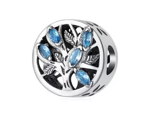 Pandora Valerio.pl Rodowany srebrny charms drzewo życia błękitne cyrkonie srebro 925 BEAD113 BEAD113 - Charmsy - miniaturka - grafika 1