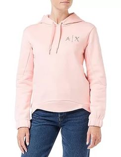 Bluzy damskie - Armani Exchange Damska bluza z kapturem z logo Studded, Rosa, L - grafika 1