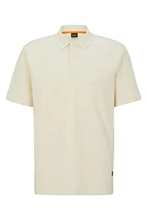 BOSS Petempesto Relaxed-Fit męska koszulka polo z mieszanki bawełny o strukturze waflowej, jasny beż, M - Koszulki męskie - miniaturka - grafika 1