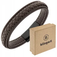 Bransolety męskie - Bransoletka MĘSKA skórzana minimalistyczna BRĄZOWA PLECIONA stal - miniaturka - grafika 1