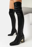 Kozaki damskie - Czarne Kozaki za Kolano na Słupku Vionel - miniaturka - grafika 1