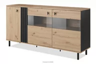 Komody - Komoda z witryną dąb artisan z czarnymi lamelami GERO Konsimo - miniaturka - grafika 1