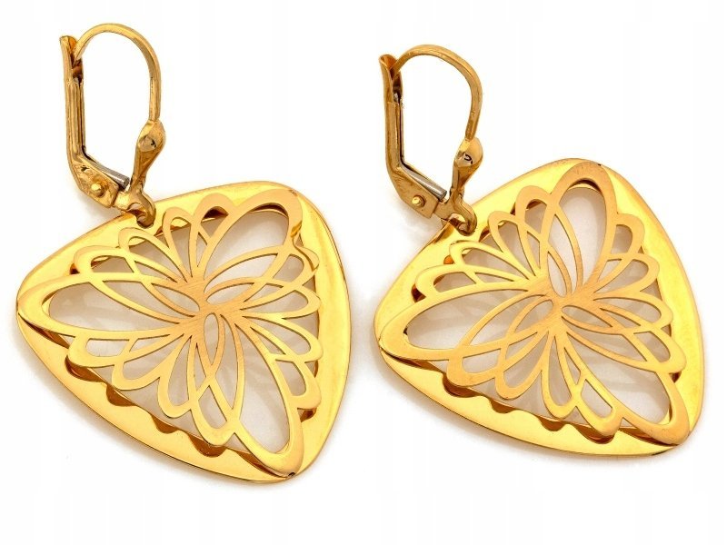 Kolczyki ze złota 585 duże wiszące ażurowe szerokie trójkąty angielskie 14k