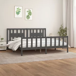 Rama łóżka z wezgłowiem, szara, lite drewno sosnowe, 200x200 cm Lumarko! - Łóżka - miniaturka - grafika 1