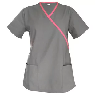 Bluza medyczna szara ciemna z lamówką amarant 34 - Odzież medyczna - miniaturka - grafika 1